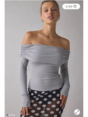 Urban Outfitters Light Gray Off-the-Shoulder Long Sleeve Top